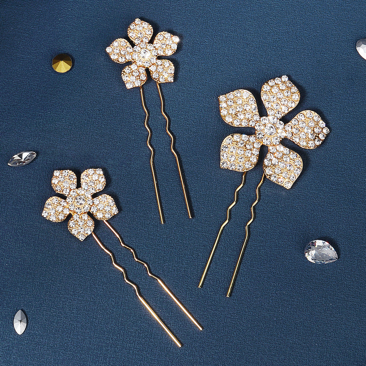 Miallo Exquisite Rhinestone Metal Flower Hair Pins Jewelry Wedding Bride Hair Accessories (3 pcs/pack) HS-J6151