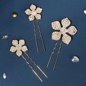 Miallo Exquisite Rhinestone Metal Flower Hair Pins Jewelry Wedding Bride Hair Accessories (3 pcs/pack) HS-J6151