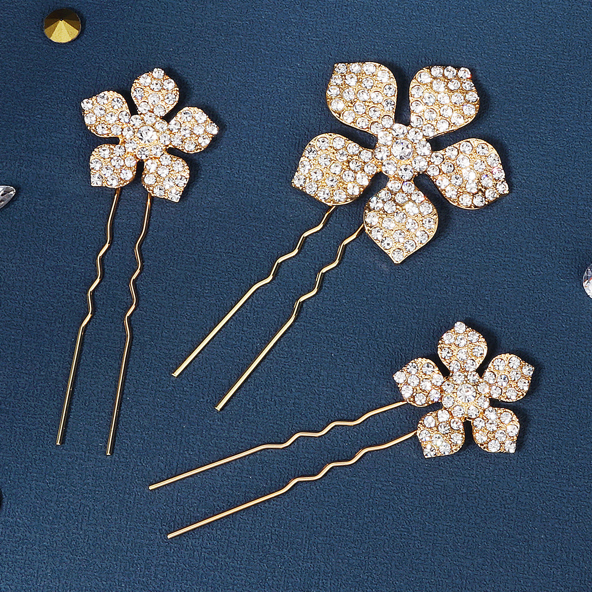 Miallo Exquisite Rhinestone Metal Flower Hair Pins Jewelry Wedding Bride Hair Accessories (3 pcs/pack) HS-J6151