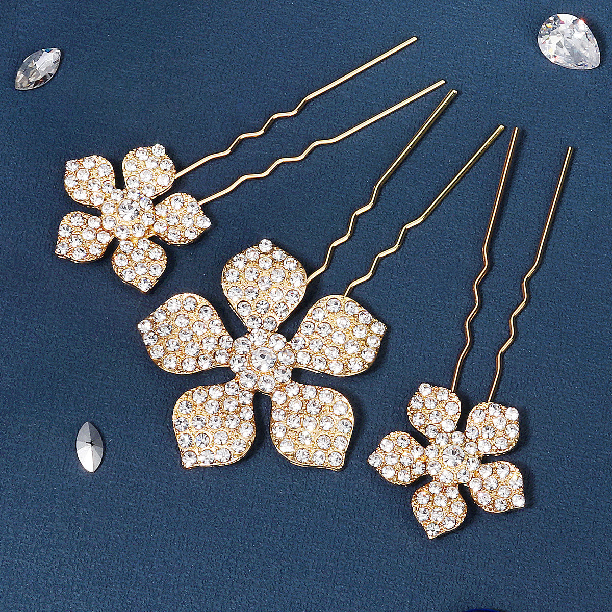 Miallo Exquisite Rhinestone Metal Flower Hair Pins Jewelry Wedding Bride Hair Accessories (3 pcs/pack) HS-J6151