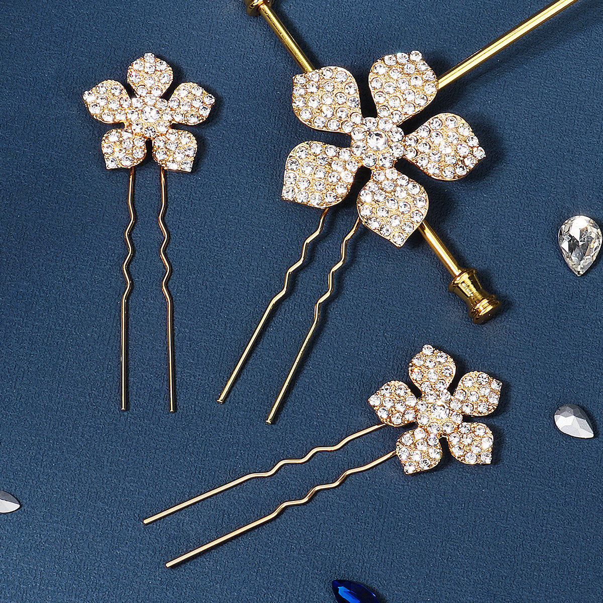 Miallo Exquisite Rhinestone Metal Flower Hair Pins Jewelry Wedding Bride Hair Accessories (3 pcs/pack) HS-J6151