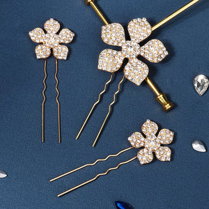 Miallo Exquisite Rhinestone Metal Flower Hair Pins Jewelry Wedding Bride Hair Accessories (3 pcs/pack) HS-J6151