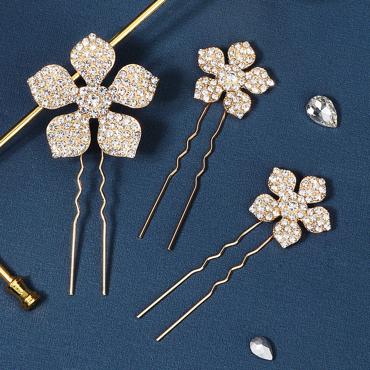Miallo Exquisite Rhinestone Metal Flower Hair Pins Jewelry Wedding Bride Hair Accessories (3 pcs/pack) HS-J6151