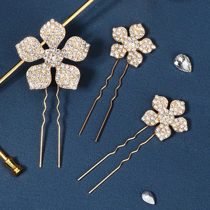 Miallo Exquisite Rhinestone Metal Flower Hair Pins Jewelry Wedding Bride Hair Accessories (3 pcs/pack) HS-J6151