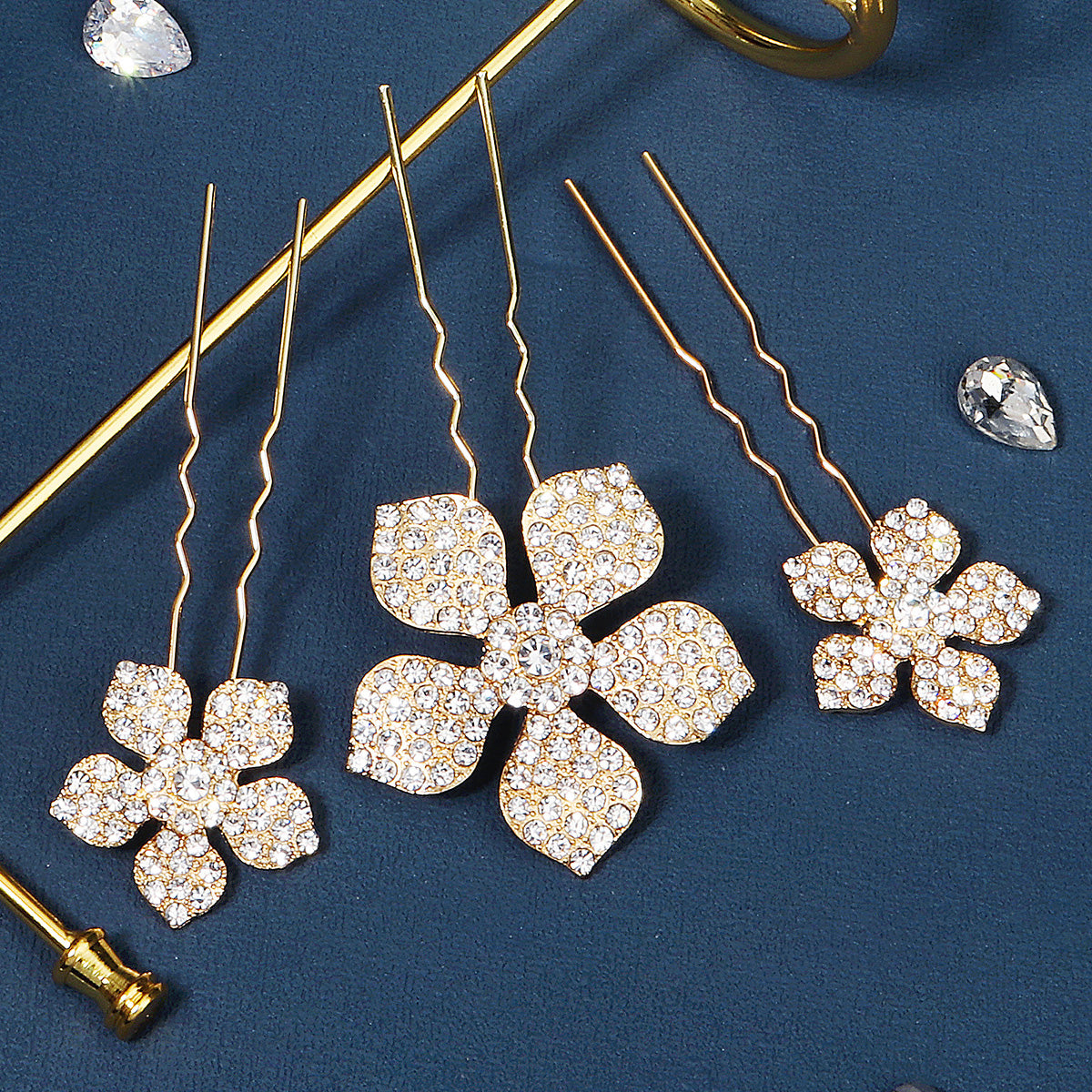 Miallo Exquisite Rhinestone Metal Flower Hair Pins Jewelry Wedding Bride Hair Accessories (3 pcs/pack) HS-J6151