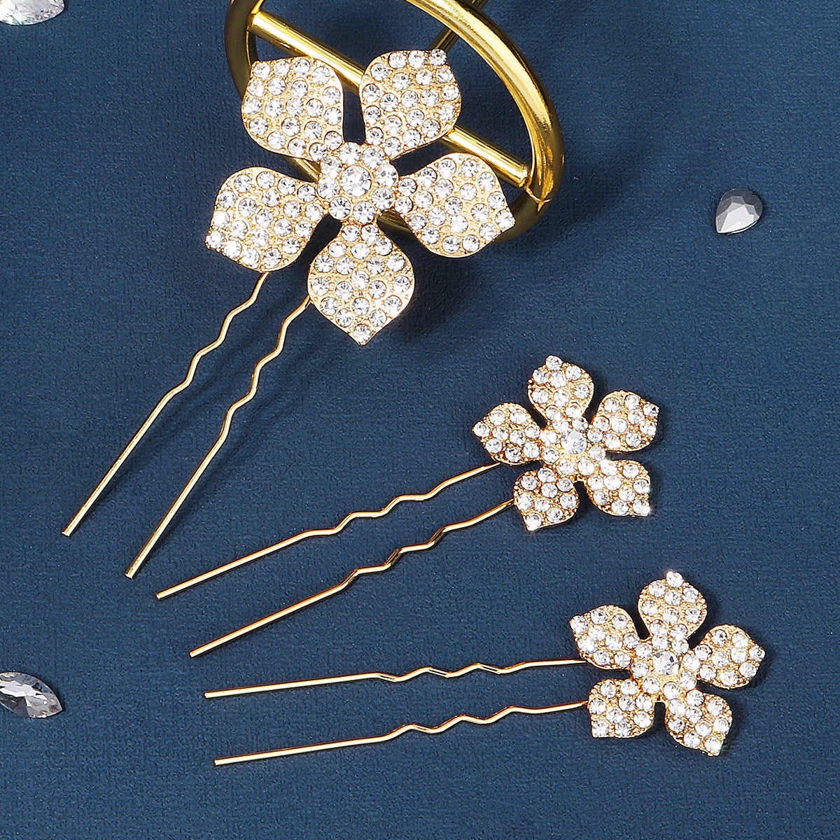Miallo Exquisite Rhinestone Metal Flower Hair Pins Jewelry Wedding Bride Hair Accessories (3 pcs/pack) HS-J6151
