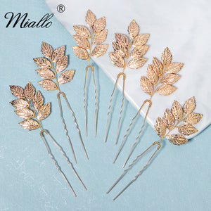 Miallo Simple Creative Gold Metal Leaves Hair pin (6 pcs/pack) Fashion Bride Wedding Hairpin Jewelry Headdress HS-J6486
