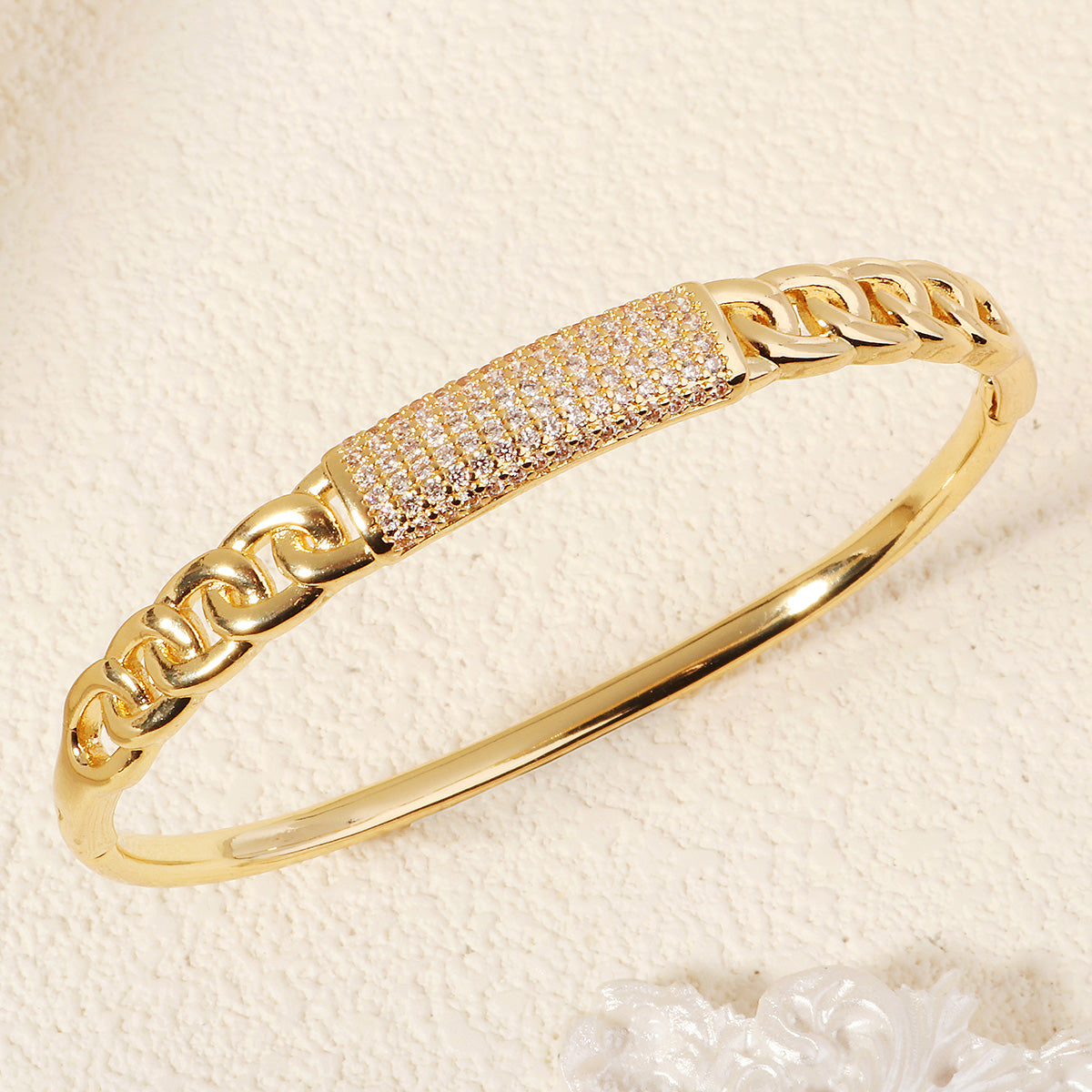 Miallo Unique Design Chain Pattern Bangle Shiny Copper Inlaid With Cubic Zircon Accessories BS-J5516G