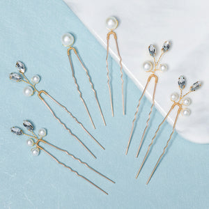 Miallo Simple Temperament High-quality Precious Hairpin (6 pcs/pack) Pearl And Metal Leaves Hair Accessories Bride Wedding Hair Jewelry HS-J6484