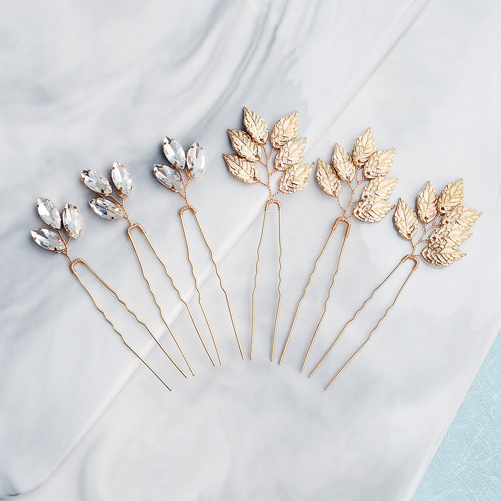 Miallo High Quality Trendy Elegant Rhinestone Hair pins (6pcs/pack) Alloy Leaves Wedding Party Hair Accessories For Girls HS-J5907