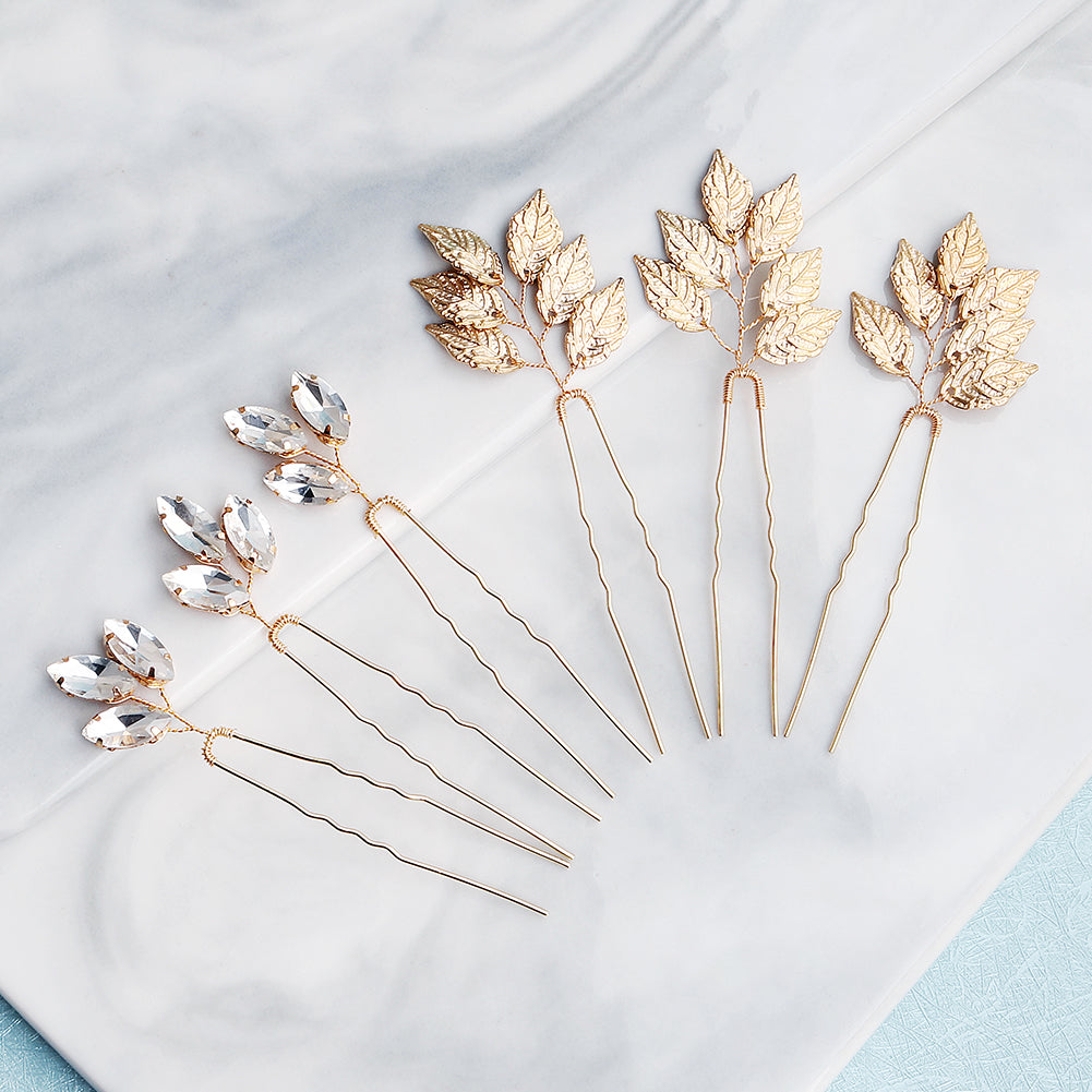 Miallo High Quality Trendy Elegant Rhinestone Hair pins (6pcs/pack) Alloy Leaves Wedding Party Hair Accessories For Girls HS-J5907