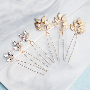 Miallo High Quality Trendy Elegant Rhinestone Hair pins (6pcs/pack) Alloy Leaves Wedding Party Hair Accessories For Girls HS-J5907