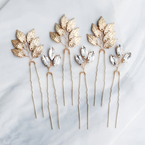 Miallo High Quality Trendy Elegant Rhinestone Hair pins (6pcs/pack) Alloy Leaves Wedding Party Hair Accessories For Girls HS-J5907