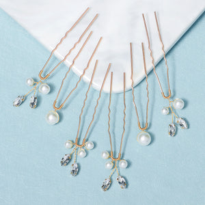 Miallo Simple Temperament High-quality Precious Hairpin (6 pcs/pack) Pearl And Metal Leaves Hair Accessories Bride Wedding Hair Jewelry HS-J6484