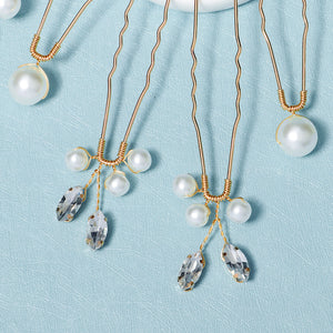 Miallo Simple Temperament High-quality Precious Hairpin (6 pcs/pack) Pearl And Metal Leaves Hair Accessories Bride Wedding Hair Jewelry HS-J6484