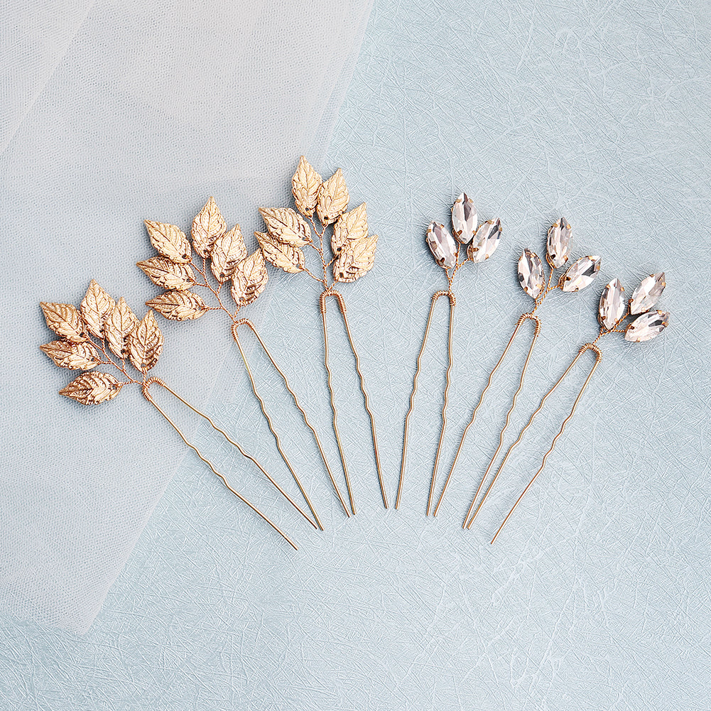 Miallo High Quality Trendy Elegant Rhinestone Hair pins (6pcs/pack) Alloy Leaves Wedding Party Hair Accessories For Girls HS-J5907