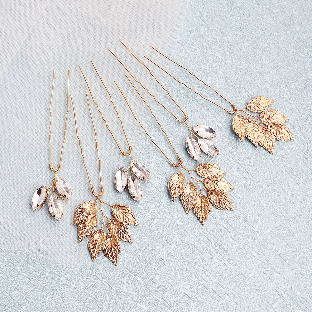 Miallo High Quality Trendy Elegant Rhinestone Hair pins (6pcs/pack) Alloy Leaves Wedding Party Hair Accessories For Girls HS-J5907