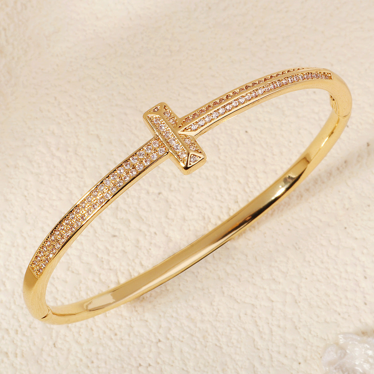 Miallo Simple Stylish Nail Pattern Bangle Copper Lnlaid With Zircon Daily Accessories BS-J5520G