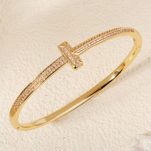 Miallo Simple Stylish Nail Pattern Bangle Copper Lnlaid With Zircon Daily Accessories BS-J5520G