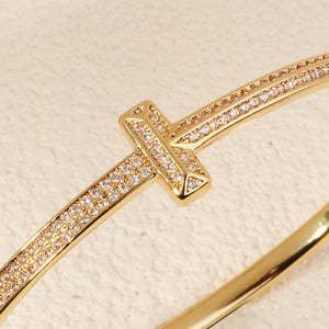 Miallo Simple Stylish Nail Pattern Bangle Copper Lnlaid With Zircon Daily Accessories BS-J5520G