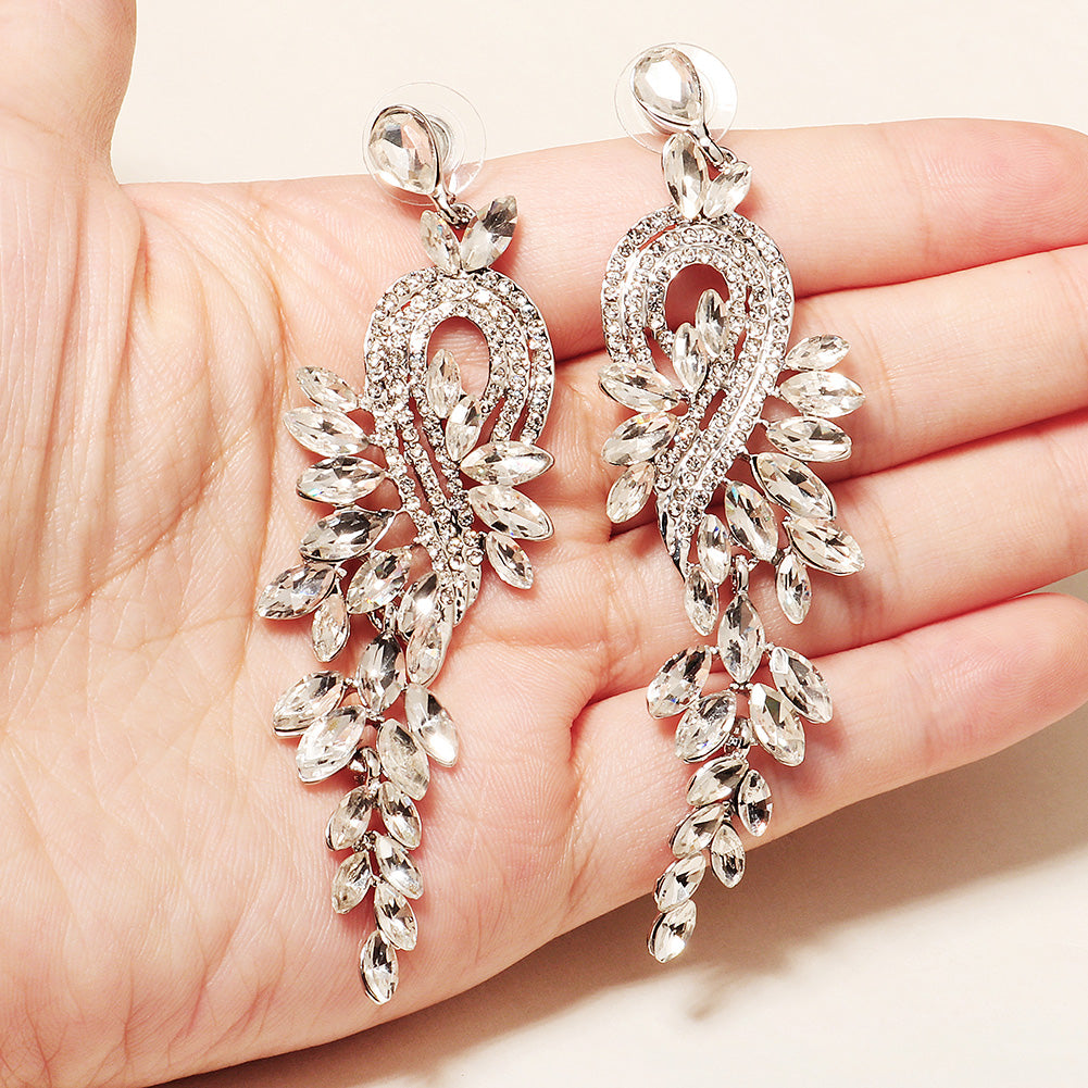 Miallo New Stylish Bohemia Silver Color Crystal Alloy Long Luxury Women Drop Earrings Wedding Bride Bridesmaids Dangle Earrings ERS-J4097S
