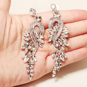 Miallo New Stylish Bohemia Silver Color Crystal Alloy Long Luxury Women Drop Earrings Wedding Bride Bridesmaids Dangle Earrings ERS-J4097S