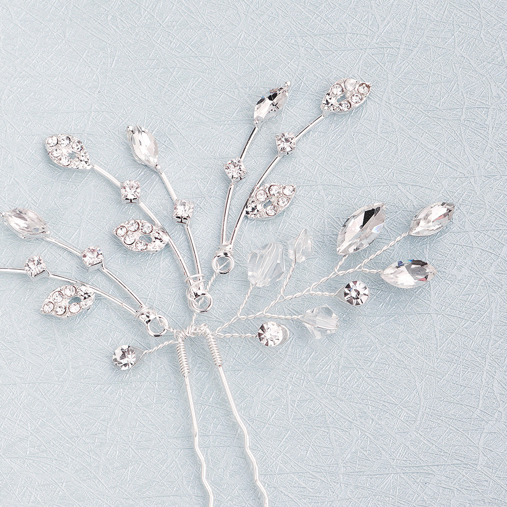 Miallo Fashion Elegant Rhinestone Leaf Hair Pins(2 pcs/pack) Simple Shiny Crystal Beads Bridal Wedding Hair Accessories HS-J4334