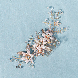Miallo Gold Metal Flower With Rhinestones Leaves Crystal Floral Handmade Bridal Hair Clip Headpieces Hair Comb For Wedding HS-J6294
