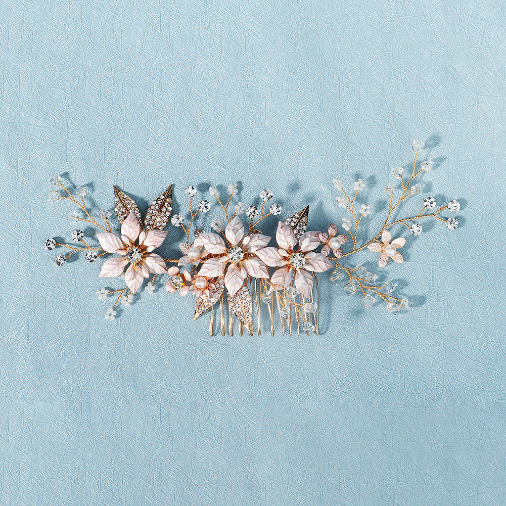 Miallo Gold Metal Flower With Rhinestones Leaves Crystal Floral Handmade Bridal Hair Clip Headpieces Hair Comb For Wedding HS-J6294