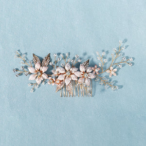 Miallo Gold Metal Flower With Rhinestones Leaves Crystal Floral Handmade Bridal Hair Clip Headpieces Hair Comb For Wedding HS-J6294
