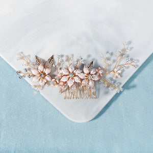 Miallo Gold Metal Flower With Rhinestones Leaves Crystal Floral Handmade Bridal Hair Clip Headpieces Hair Comb For Wedding HS-J6294