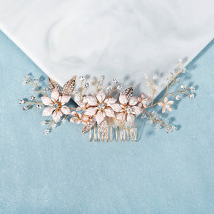 Miallo Gold Metal Flower With Rhinestones Leaves Crystal Floral Handmade Bridal Hair Clip Headpieces Hair Comb For Wedding HS-J6294