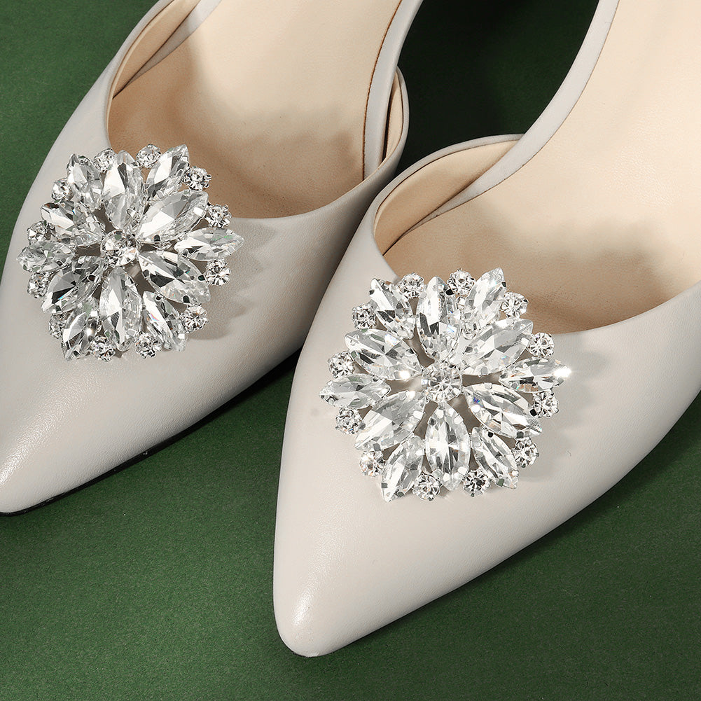 Miallo European American Bridal Wedding Shoe Buckles Marquise Glass Rhinestone Floral Shoe Clasps SC-J075