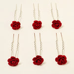 Load image into Gallery viewer, Miallo Red Fabric Rose Flower Hair Pins 12pcs/pack Simple Versatile Hair Accessories HS-J6516RED
