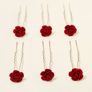 Miallo Red Fabric Rose Flower Hair Pins 12pcs/pack Simple Versatile Hair Accessories HS-J6516RED