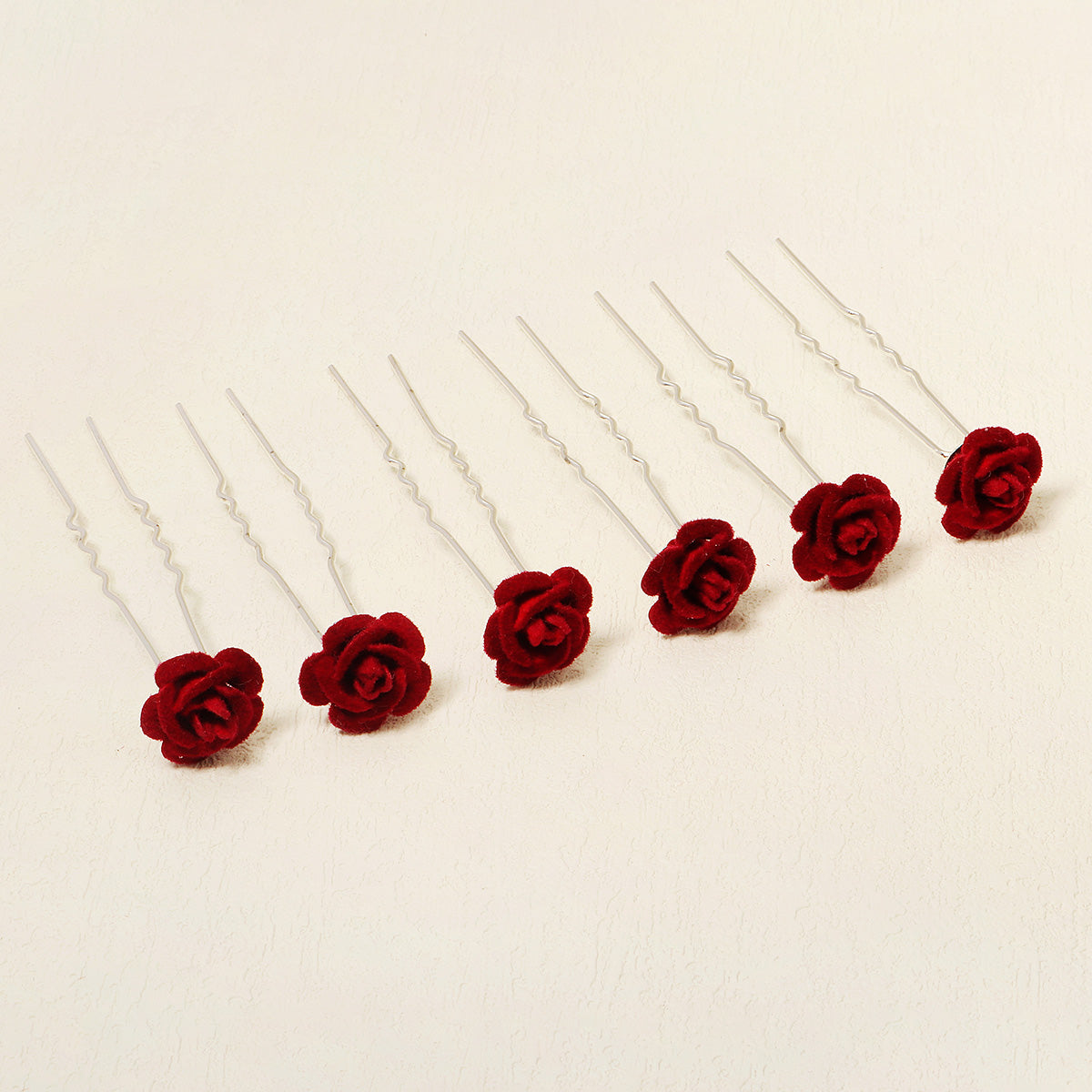 Miallo Red Fabric Rose Flower Hair Pins 12pcs/pack Simple Versatile Hair Accessories HS-J6516RED