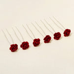 Load image into Gallery viewer, Miallo Red Fabric Rose Flower Hair Pins 12pcs/pack Simple Versatile Hair Accessories HS-J6516RED

