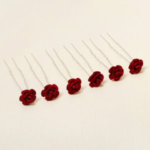 Miallo Red Fabric Rose Flower Hair Pins 12pcs/pack Simple Versatile Hair Accessories HS-J6516RED