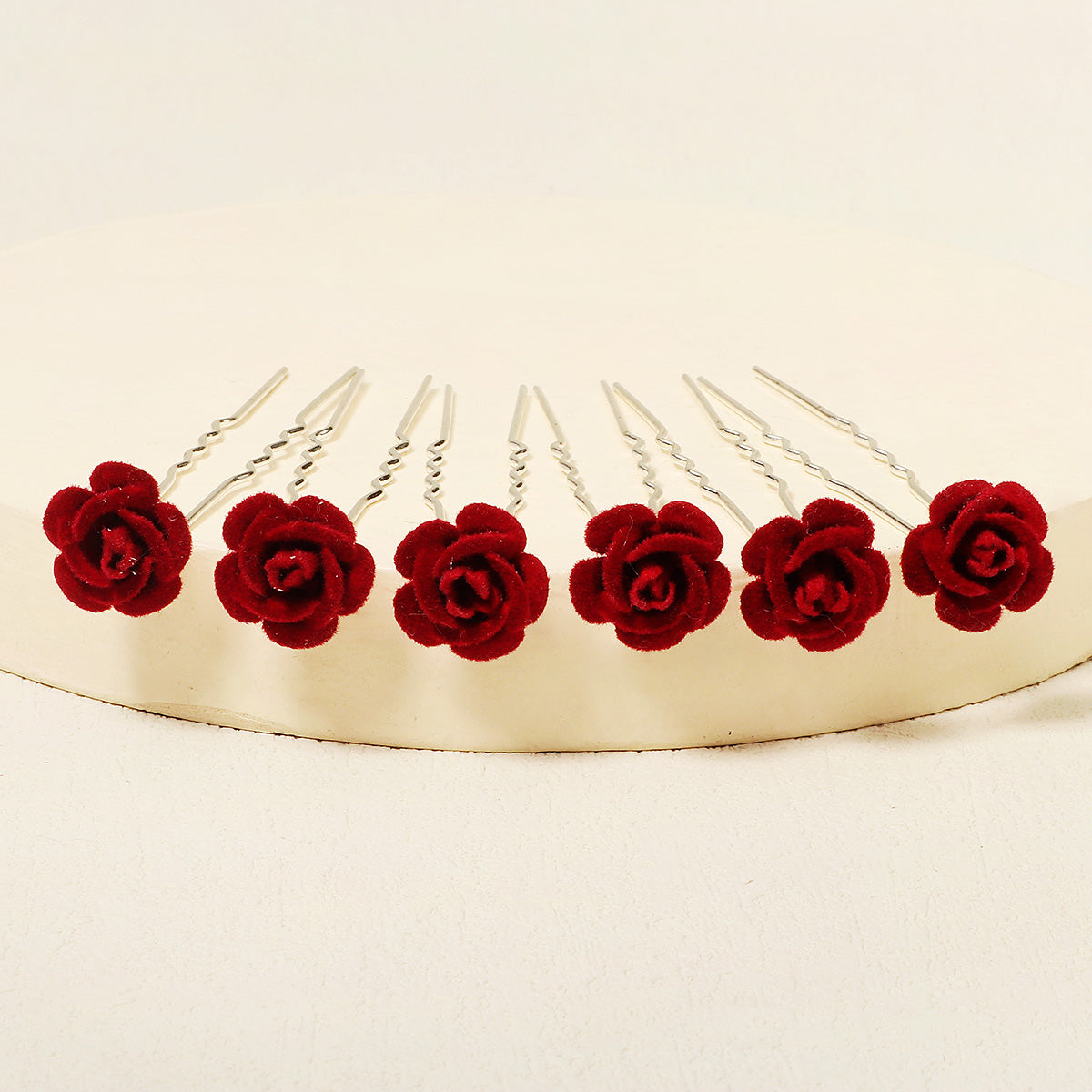 Miallo Red Fabric Rose Flower Hair Pins 12pcs/pack Simple Versatile Hair Accessories HS-J6516RED