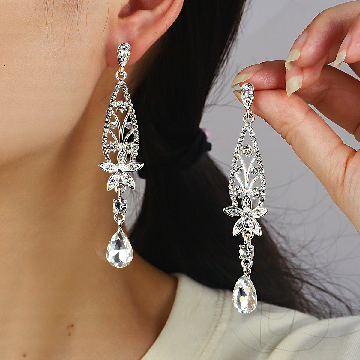 Miallo European and American New Light Luxury Earrings Rhinestone Embedded Flower Elegant Ear Jewelry ERS-J4305S