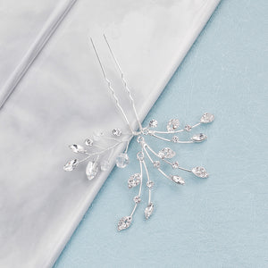 Miallo Fashion Elegant Rhinestone Leaf Hair Pins(2 pcs/pack) Simple Shiny Crystal Beads Bridal Wedding Hair Accessories HS-J4334