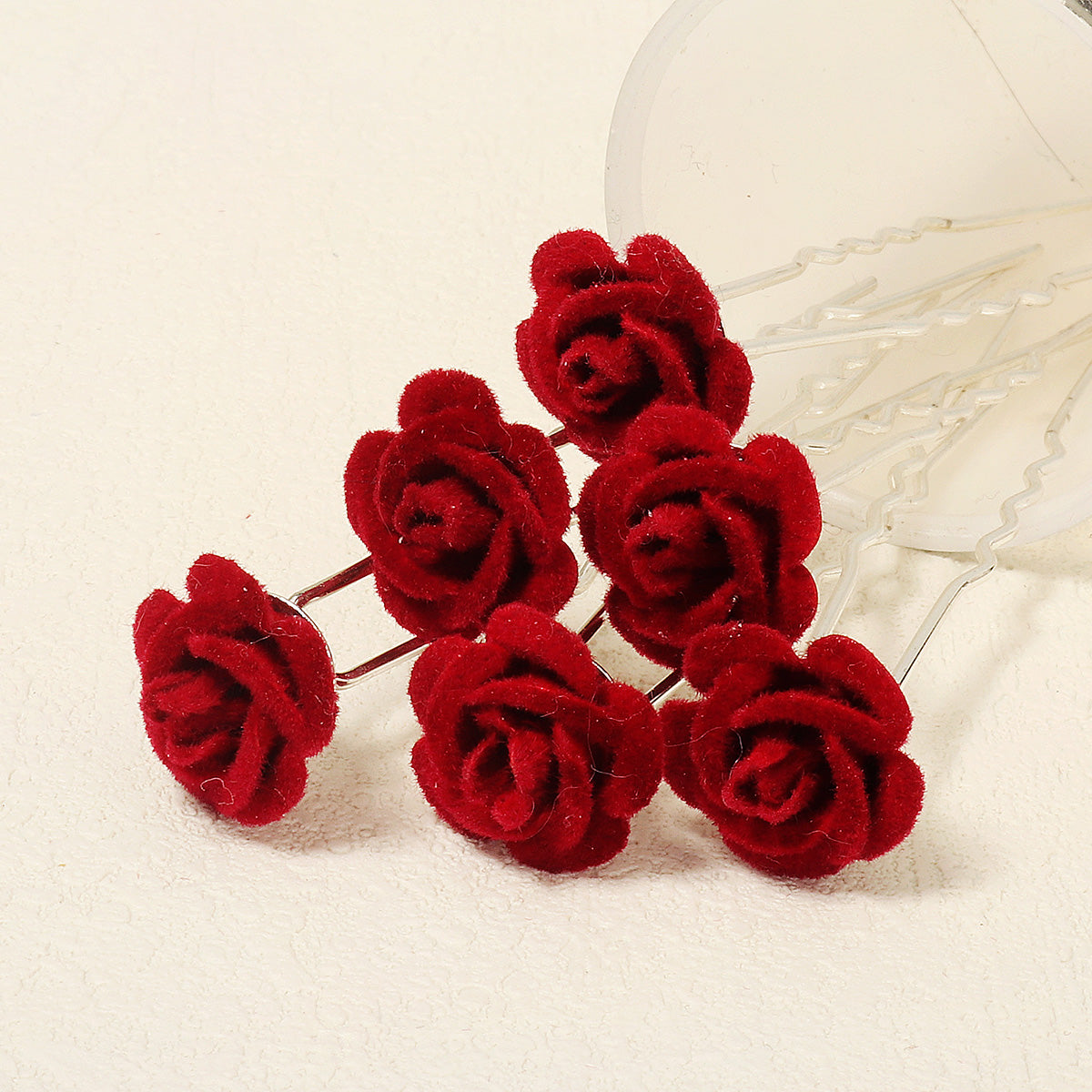 Miallo Red Fabric Rose Flower Hair Pins 12pcs/pack Simple Versatile Hair Accessories HS-J6516RED