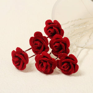 Miallo Red Fabric Rose Flower Hair Pins 12pcs/pack Simple Versatile Hair Accessories HS-J6516RED