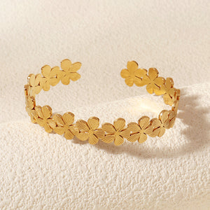 Miallo New Arrival 18K Gold Plated Flower Irregular Cuff Bangles Stainless Steel Jewelry For Women BS-J5569G