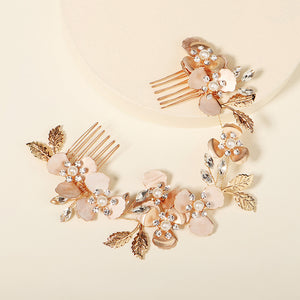 Miallo Luxury Pearl Double Hair Comb Women Metal Gold Leaf Rhinestone Wedding Bridal Hair Headpiece HS-J6311