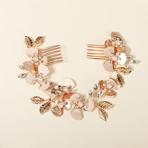 Miallo Luxury Pearl Double Hair Comb Women Metal Gold Leaf Rhinestone Wedding Bridal Hair Headpiece HS-J6311