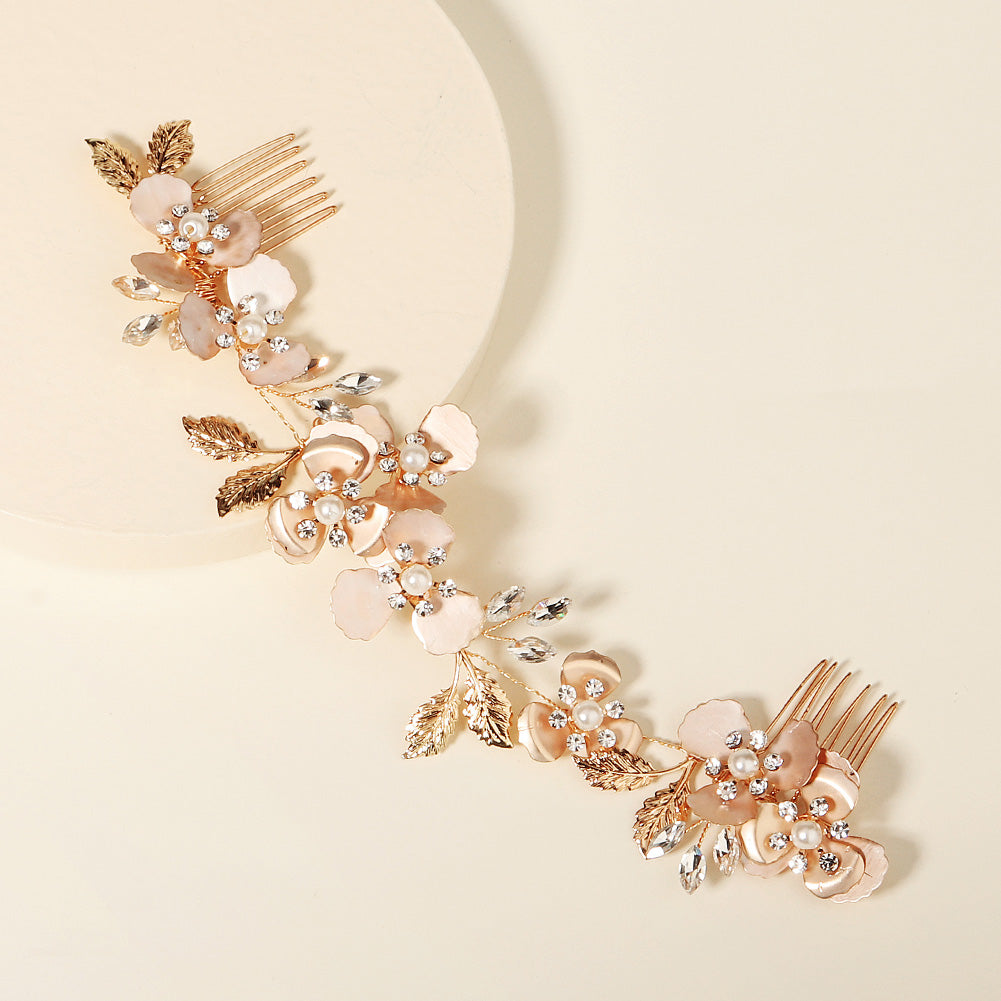 Miallo Luxury Pearl Double Hair Comb Women Metal Gold Leaf Rhinestone Wedding Bridal Hair Headpiece HS-J6311