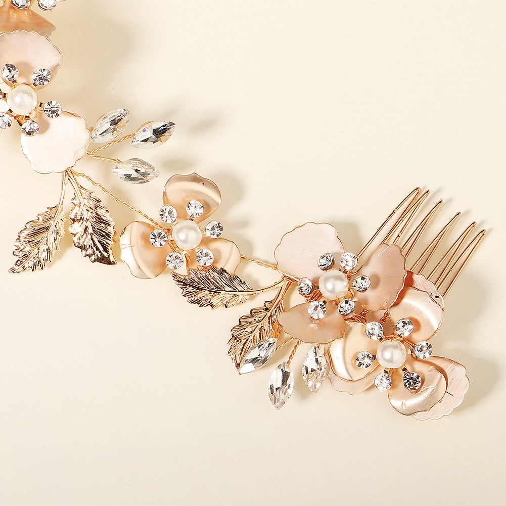 Miallo Luxury Pearl Double Hair Comb Women Metal Gold Leaf Rhinestone Wedding Bridal Hair Headpiece HS-J6311