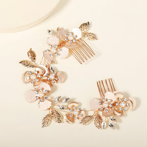 Miallo Luxury Pearl Double Hair Comb Women Metal Gold Leaf Rhinestone Wedding Bridal Hair Headpiece HS-J6311