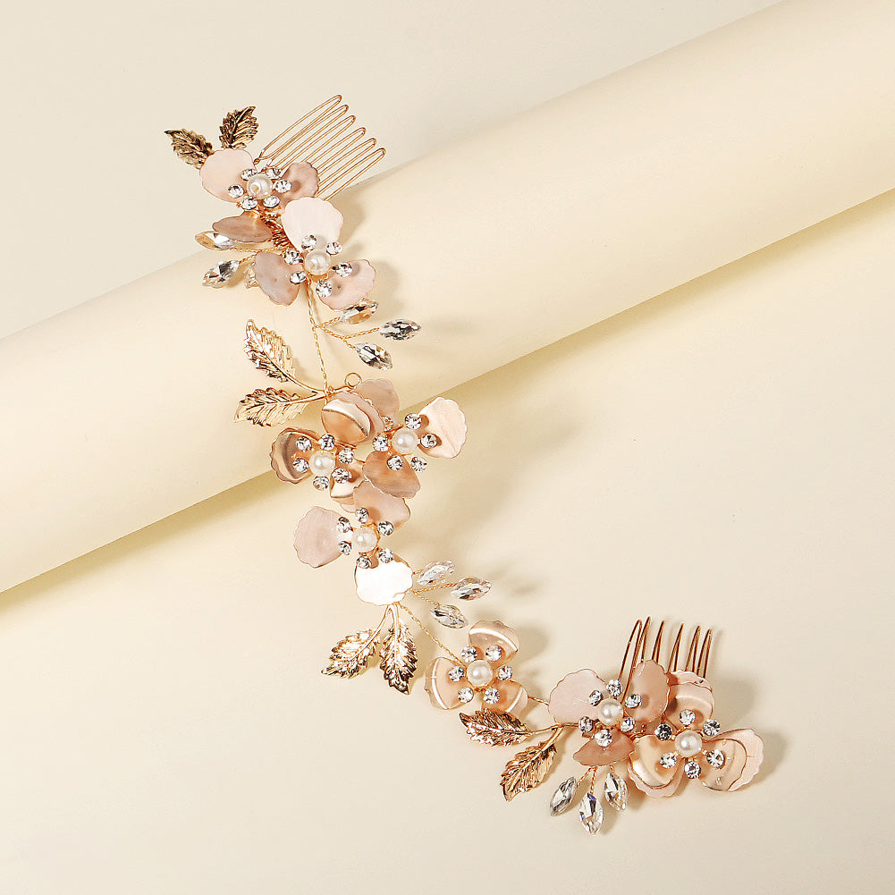 Miallo Luxury Pearl Double Hair Comb Women Metal Gold Leaf Rhinestone Wedding Bridal Hair Headpiece HS-J6311